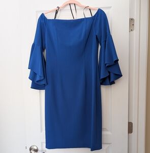Calvin Klein Elegant Off The shoulder Blue (Royal)  Bell Sleeve Dress.